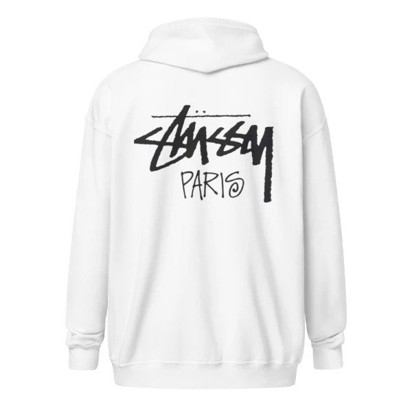 Stussy-Paris-Zip-Up-White-Hoodie Stussy Paris Zip Up White Hoodie - Image 1