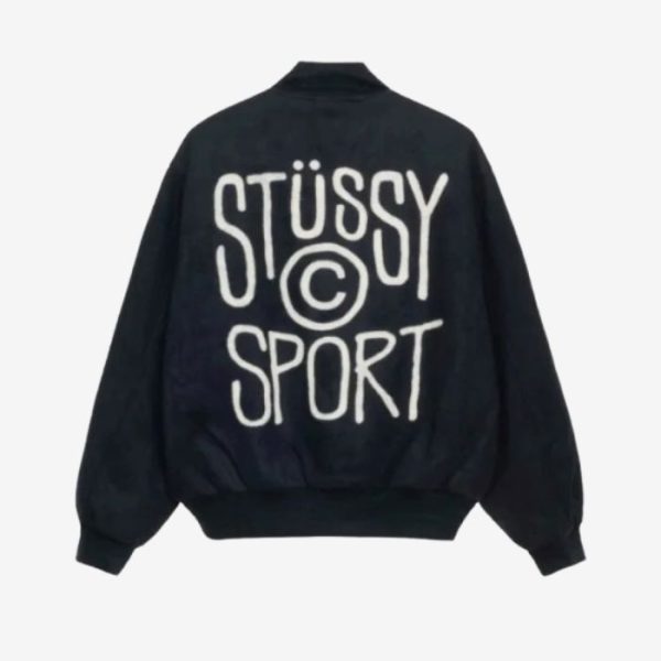 Stussy-Sport-Melton-Unisex-Jacke-Schwarz-600x600-1 Stussy Sport Melton Unisex Jacke Schwarz - Image 1