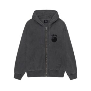 Stüssy 8 Ball Zip Hoodie, pigmentgefärbt in Schwarz
