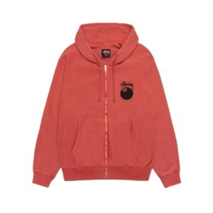 Stüssy 8 Ball Zip Hoodie, pigmentgefärbt in Guave